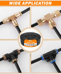 DOT Approved Quarter Inch PA12 Nylon Pneumatic Tubing, 200 Feet Long, showing diverse air line fittings and spool with label