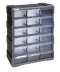 PDC-18BK 18 Drawer Cabinet Part Organizer Heavy Duty Plastic Storage With Clear Drawers 19 In High By 15 In Wide By 7 In Deep