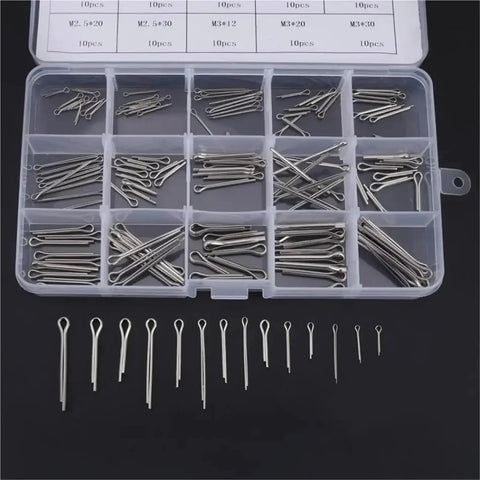 304 Stainless Steel Split Cotter Pins Kit, 15 Varieties, Total 300 Or 450 Pcs displayed in transparent box.