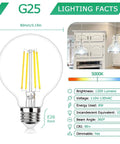 Dimmable G25 LED Globe Vanity Bulbs 100W Equivalent 1200 Lumens 5000K Daylight White E26 Medium Base size and lighting facts