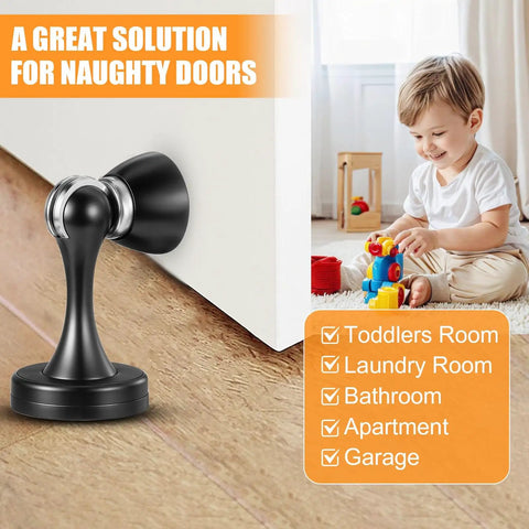 Six Pack Magnetic Door Stops Heavy Duty Stainless Steel Black Finish Wall Or Floor Mount Keeps Doors Open Prevents Slams