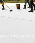 Heavy Duty White Polyester Roof Reinforcement Fabric 40X81 Ft used for roof sealing with workers applying elastomeric coating.