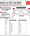 RB3671CH Square Round Polarized Sunglasses size fit guide with hinge-to-hinge measurement diagram and sizing chart