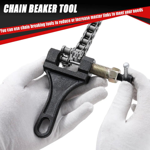 Chain breaker tool for 428 Roller Chain Kit For Sliding Gate Opener, 20 Feet, 474 Links with 08B Standard Chain and 10 Master Links.