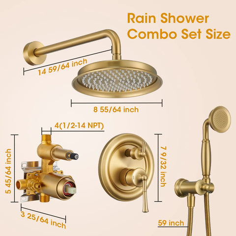 Antique Style Rain Shower System With Balance Pressure Valve And Brushed Gold Trim For Any Bathroom Vibe Premium Solid Brass Build Legit Durable Setup Smooth High Flow Spray No Clogging Design