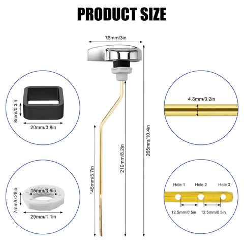 Smooth Side Mount Flush Handle Replacement Kit Crafted From Heavy Duty Zinc Alloy Copper Lever For Standard Toilets, 265mm side-mount size