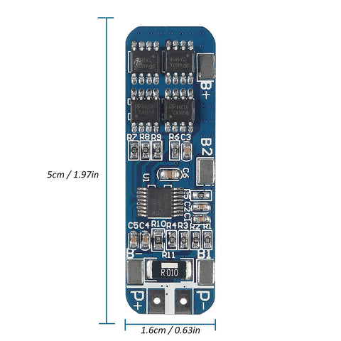 No Drama 5 Pack 3S 10A Lithium Battery Management System For 18650 Cells with dimensions 5cm x 1.6cm, blue circuit board design.