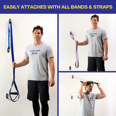 Heavy Duty Wall Mount Anchor For Resistance Bands And Cable Straps Set Of 3 Black Home Gym Setup with user demonstrating use.