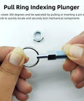 Heavy Duty Four Pack Carbon Steel Spring Plunger With Pull Ring M10x1.5 Retractable Indexing Pin held in hand, showing pull ring.