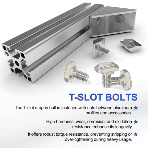 Beefy M6 X 20mm T Slot Bolts Kit With Hammer Head Drop In Bolts And Hex Flange Nuts For 30 Series Extrusion
