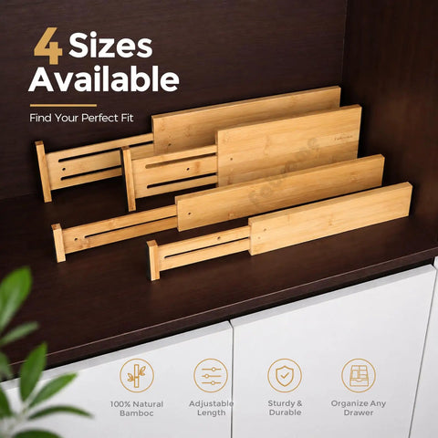 High Grade Bamboo Drawer Dividers 6 Pack, Adjustable Space Savers From 12 To 17 Inches, Wooden Dresser Organizers With Soft Foam Ends, Quick Glow Up For Your Closet Stash, Baby Clothes And Nursery Organization