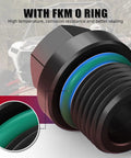 Beefed Up Black Front Differential Screw Kit With FKM O Ring And Neodymium Magnet for Polaris UTV, showcasing FKM O-ring feature close-up.