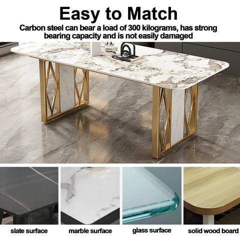 Heavy Duty Industrial Metal Table Legs Solid Wrought Iron Black Finish Sturdy Dining Desk Coffee Table with marble top.
