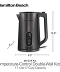 Digital Temperature Control Electric Tea Kettle 1.7L Fast Boil 1500W With 5 Presets Keep Warm BPA Free Double Wall Stainless Steel Cordless Black