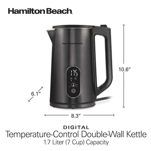Digital Temperature Control Electric Tea Kettle 1.7L Fast Boil 1500W With 5 Presets Keep Warm BPA Free Double Wall Stainless Steel Cordless Black