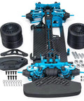 Beefy Metal RC Car Chassis Frame 1 By 10 Scale Upgrade for On Road Drift RC Cars, shown with components and blue accents