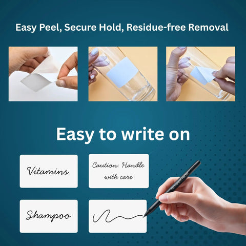 Easy to write on, waterproof white write on label stickers made from durable polypropylene with permanent adhesive.
