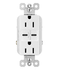 Ultra Fast USB C And USB A Wall Outlet 15 Amp Tamper Resistant Decorator Duplex Receptacle With White Finish, front view