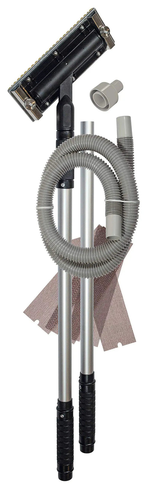 Dust Free Vacuum Sander For Drywall With Pro Pole Sander, aluminum and stainless steel build, hose and sanding screens included.