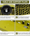 Table Saw Support Plate showing black knob for adjustment, ribbed structure, and secure mounting for stability, compatible with Ridiculously Smooth Table Saw Rip Fence Feed Supports For Xtender Fences Boosting Infeed Outfeed Stability On Compacts And Bandsaws With Dual Pack Extensions For Snug Cut Alignment And Better Flow.