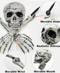 Realistic Halloween Skeleton Stakes Kit With Skull And Arm Props for outdoor graveyard decor, movable parts detail shown.