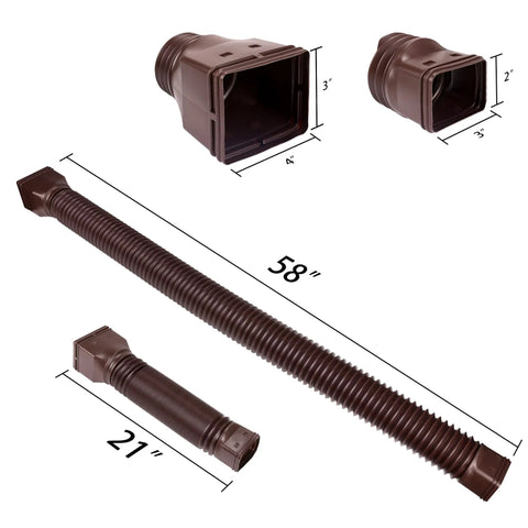 2 Pack Flexible Downspout Extensions With Diverter, Extendable From 21 To 58 Inches, Brown, Drain Pipe Connector For Most Residential Downspouts, Bendable To Redirect Rainwater And Shield Foundations, Built Tough And Easy To Install