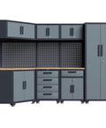 16 Piece Garage Storage Cabinet System With Corner Cabinets, Workbenches, And Pegboard, Heavy Duty Pro Grade Metal Workshop Organizer