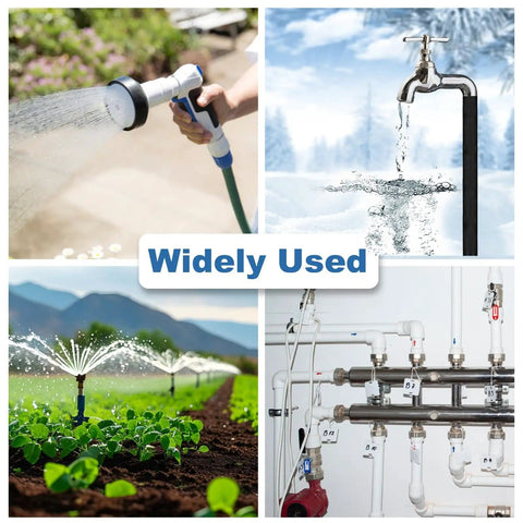 Collage showing uses for Insulating Foam Pipe Covers For Outdoor And Indoor Water Lines, Heavy Duty Foam Tube Insulation.