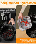 Heavy Duty Aluminum Foil Air Fryer Liners Pack Of 100 Pcs, 6.3 Inch Square, showing clean air fryer with used liner