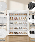 Five Tier Shoe Rack With Cover Holds 20 To 24 Pairs Of Shoes, Large Vertical Shoe Organizer For Closet Front Door Dorm Or Garage White, Space Saving, Detachable And Stackable, Fits Boots Sneakers And Heels