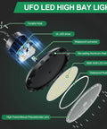 Exploded view of UFO LED High Bay Light 300W 5000K with labeled components and assembly