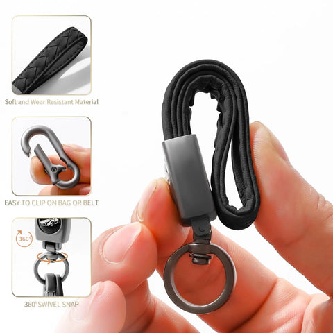 Heavy Duty Leather Carabiner Keychain With 360 Degree Rotating Snap Swivel Anti Lost D Ring And Woven Handmade Strap