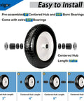 Flat Free Wheelbarrow Tire And Wheel 14.5 Inch 4.80/4.00-8 With 5/8 Bore And 3/4 Extra Bearings, easy install, centered hub options