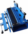 Heavy Duty Woodworking Dovetail Jig With Rock Solid Clamps For Dead On Half Blind Cabinet And Drawer Building Adjustable 12 To 24 Inch Range Zero Wiggle Routing Setup, blue metal construction.