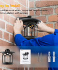 Person installing Lit Two Pack Solar Wall Lights Outdoor With Motion Sensor And Dusk To Dawn Waterproof Lantern Sconces