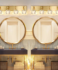4 Light Crystal Bathroom Vanity Light Fixture Over Mirror With Gold Chrome Finish And Round Shade Wall Sconce Modern Bath Lighting