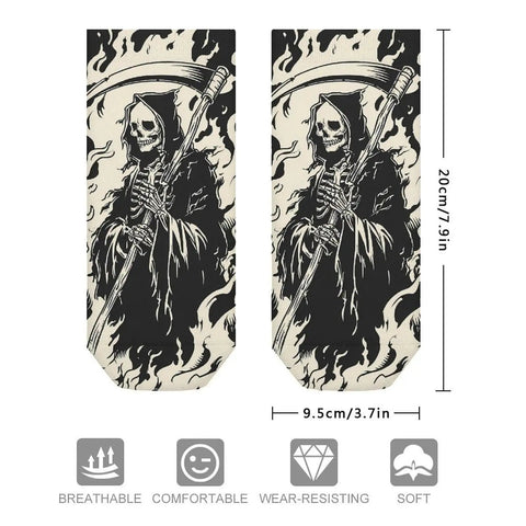Scythe Themed Dope Ankle Socks For Men And Women Breathable Athletic Low Cut Socks With Durable Print featuring grim reaper design