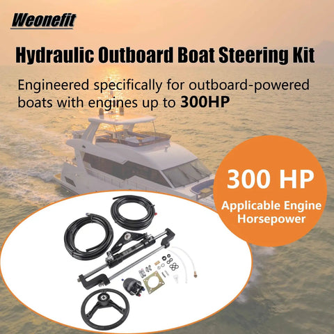 Outboard Boat Steering Kit With 13.5 Inch Aluminum Wheel 18 Foot Hoses And 6.9 MPa 1000 PSI PSI Helm Pump Built Tough For 300HP Boats