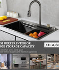 65x50 cm Kitchen Sink Multi-Function Faucet with Retractable Sprayers Includes Basket Strainer Siphon and Drainage Set for Efficient Water Flow showing spacious basin and faucet in modern kitchen.