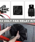 Premium 40 Amp 12V Cooling Fan Relay Thermostat Switch Kit with fan installation on truck radiator.