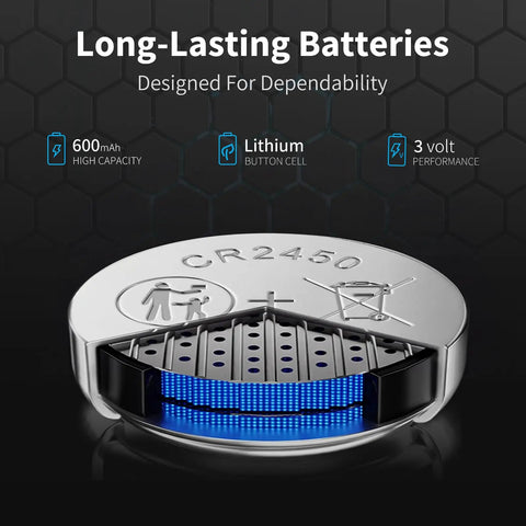 Bulletproof Cr2450 3V Lithium Coin Cell Batteries 6 Pack For Car Key Fobs Garage Door Openers Smoke Alarms And Security Gear, lithium button cell design.