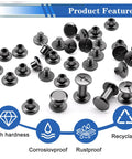 260Pcs Black Chicago Screws And Leather Rivet Kit in 7 sizes with corrosion-proof, high hardness, rustproof features