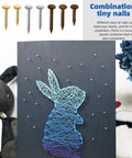 1x6mm 1x8mm 1x10mm wooden nails in gold, silver, bronze from 1600Pcs Tiny Nails Kit showcased next to a string art project