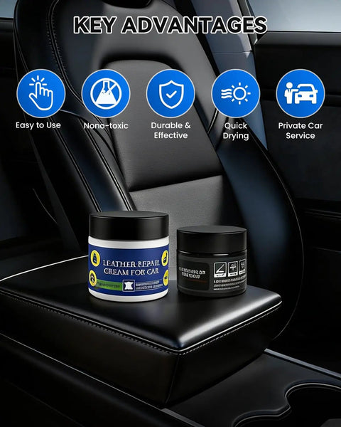 Toyota Leather Repair Kit 8-Piece Leather And Vinyl Scratch Restorer for Steering Wheel, Seats, Interior shown on car seat.