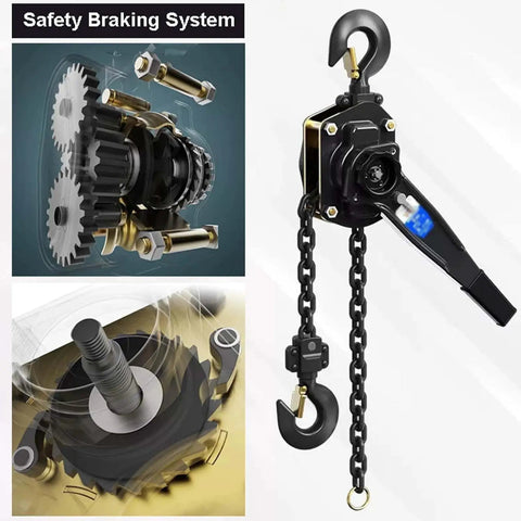 Heavy Duty Manual Lever Chain Hoist, One Ton Pulling Power With Five Foot Tough As Nails Steel Chain And Dual Locking Hooks For Garage Warehouse Auto Body Work