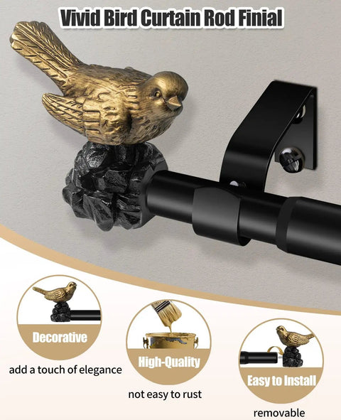 Bird Shaped Curtain Rod Finials Gold Finish Metal Ends For Curtain Rods Easy To Install Set Of 2 Durable Rust Resistant Decor For Windows Or Bedroom Adds Elegant Bird Charm To Your Space.