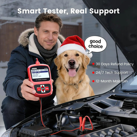 BST200 12V Car Battery Tester With Beefy Clamps, 100-1100 CCA Digital Battery Analyzer For Cars, Trucks, SUVs, Motorcycles, Boats And Marine Vehicles Today. used in car engine bay