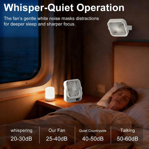 Slick Magnetic Travel Cooling Fan Built Tough For Cruise Cabins And Beach Vacations Upgraded Rechargeable with whisper-quiet operation.