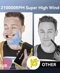 Comparison of Beast Mode 210000 RPM Electric Air Duster with 8 Gear Turbo Control versus competitor's product, showcasing air power.