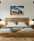 Old Blue Truck Wall Art Canvas Print Vintage Car Rustic Pickup Farmhouse Decor For Kitchen And Country Living Walls 12x18 Inch Classic Old Truck Painting For Cozy Farmhouse Charm above a bed
